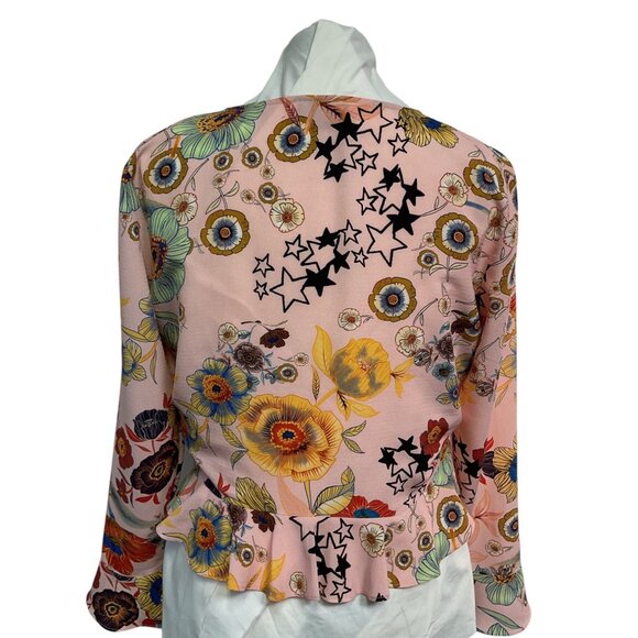 Topshop Floral Print Long Sleeve V-Neck Ruched Peplum Blouse Size S - Picture 2 of 6